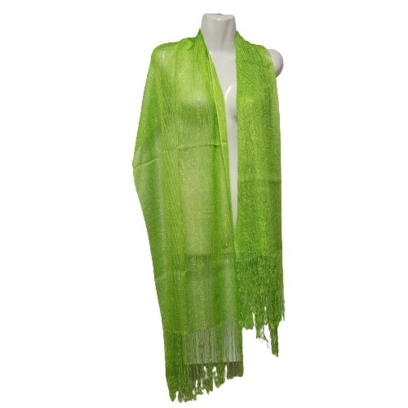 VIBRANT Lime Green Glitter Embellish Long Rectangular Scarf Tassel Shawl - Picture 1 of 16
